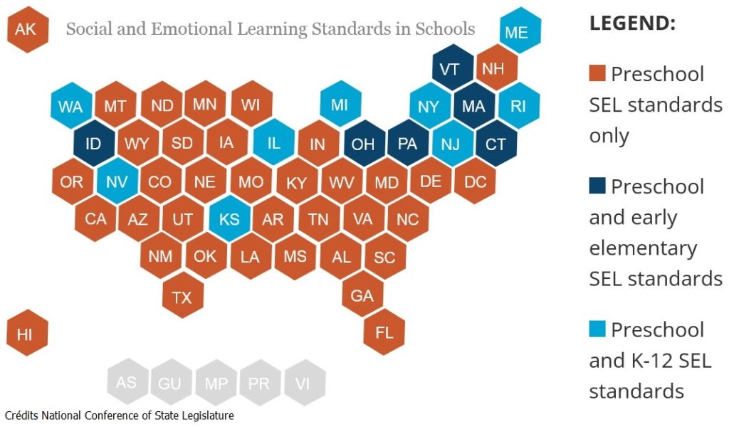 Considérations du Social Emotional Learning aux Etats Unis par Etat